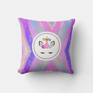 Coussin Unicorne colorée Speckée Or Personnalisée