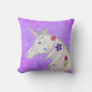 Coussin Unicorne de fleurs sur violet