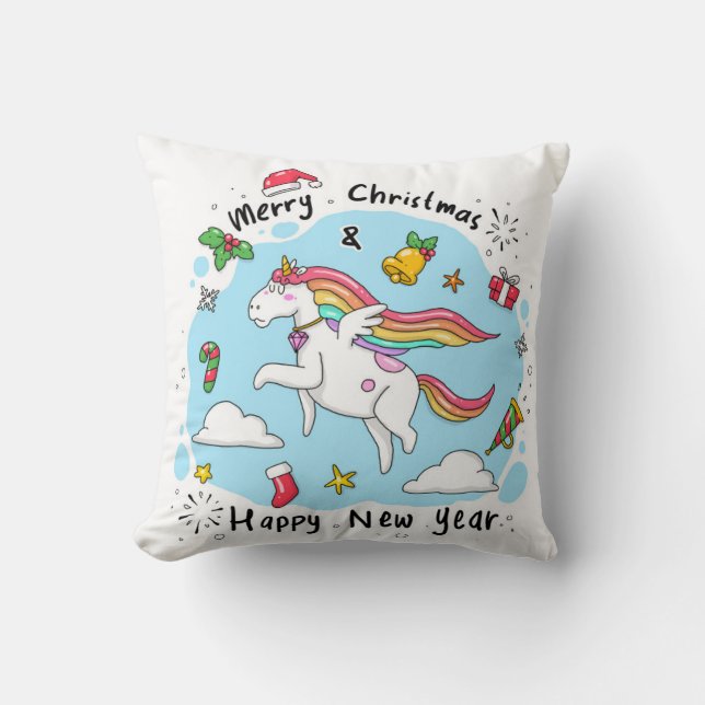 Coussin Unicorne de Noël (Recto)