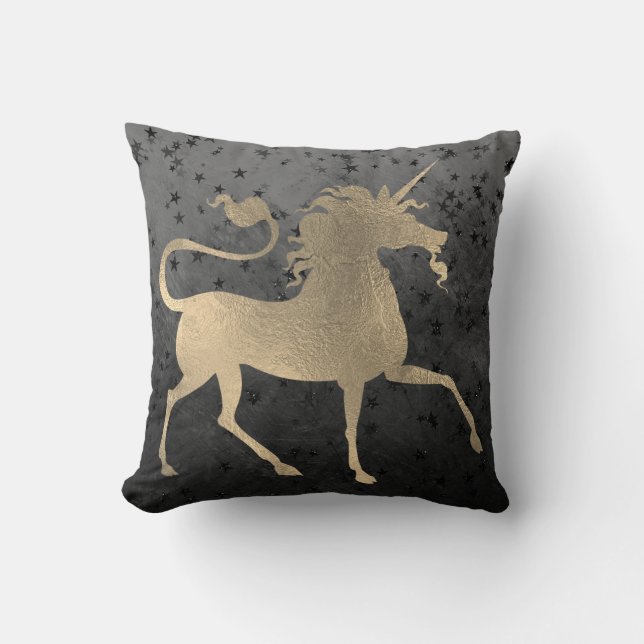 Coussin Unicorne Horse Princess Black Gold Starry Night (Recto)