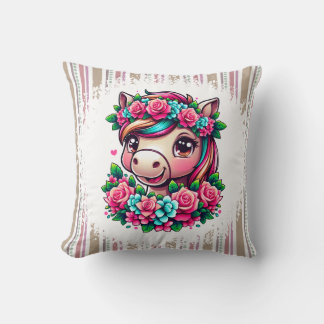 Coussin Unicorne magique avec fleurs