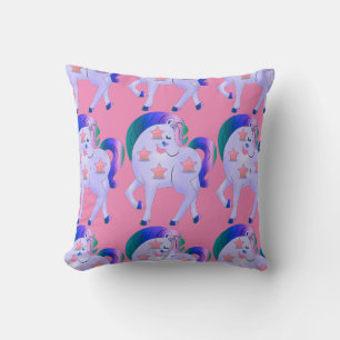 Coussin Unicorne rose et violet avec étoiles
