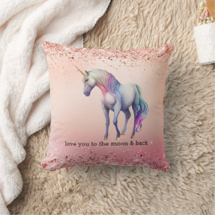 Coussin Unicorne rose or rose
