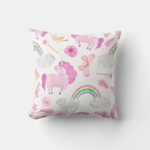Coussin Unicorne rose Rainbows Girly Magique Papillons