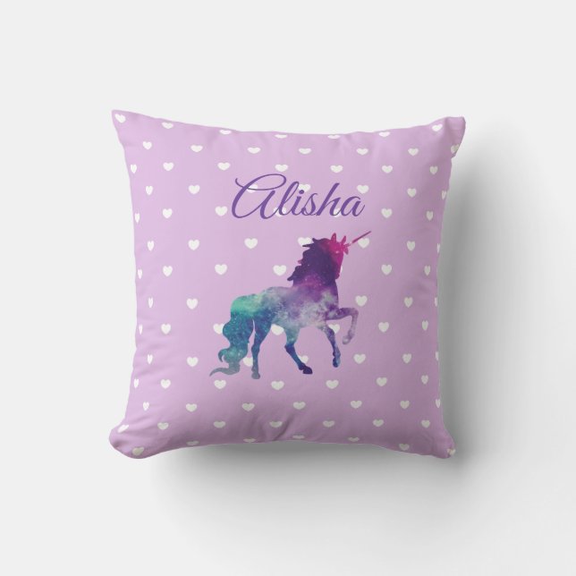 Coussin Unicorne violet personnalisé pour petite f (Recto)