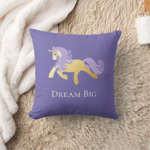 Coussin Unicorne violette or