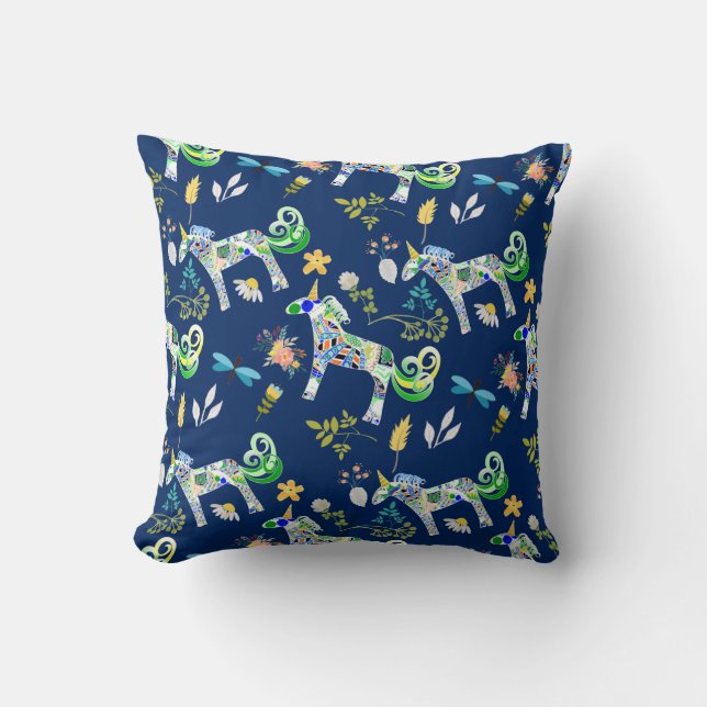 Coussin Unicornes et libellules fantaisistes (Recto)