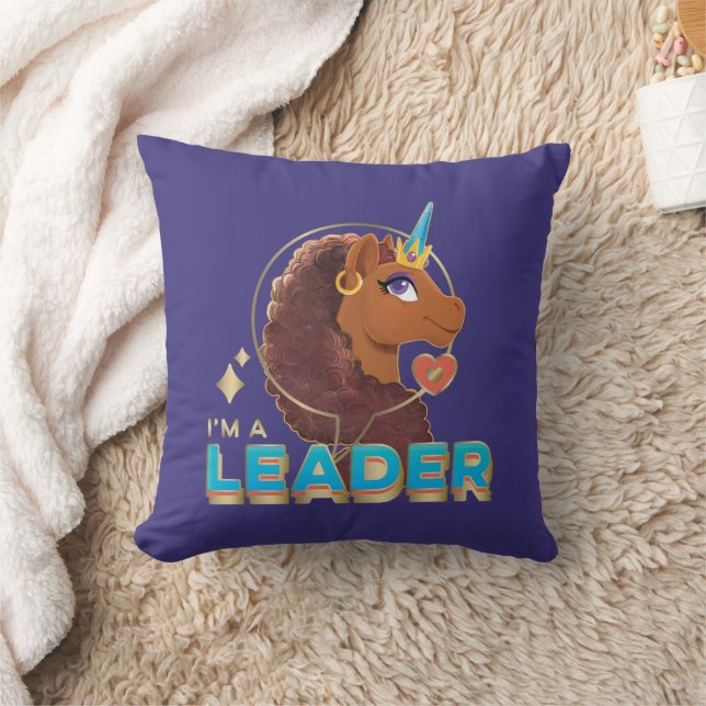 Coussin Unique à la licorne "I’m a Leader" Design (Couverture)