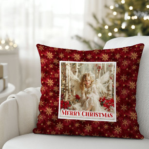 Coussin Unique Ange Vintage Rouge Or Noël Christmas