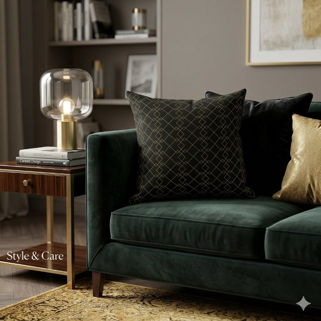 Coussin Unique Black Throw Pillow Featuring Gold Box Desig (Unique Black Throw Pillow Featuring Gold Box Design)