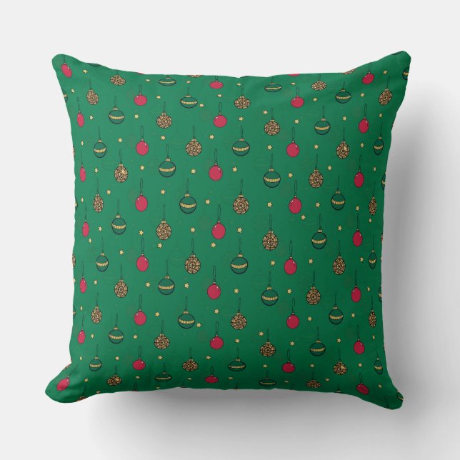 Coussin Unique Christmas Ornament Baubles Green Pattern (Recto)