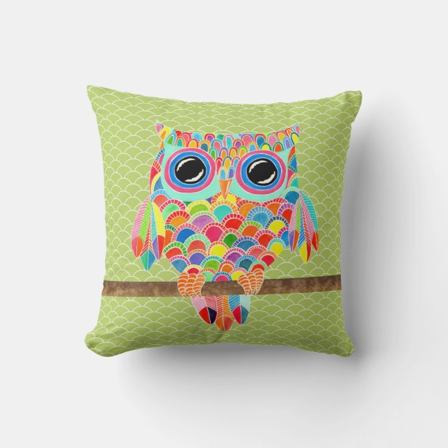 Coussin Unique Funky Moderne Chaux Vert Chouette Art Cuisi (Recto)