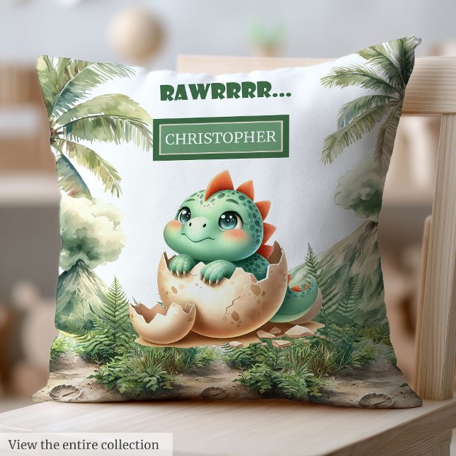 Coussin Unique Hatching Bientôt Baby Dinosaur Personnalisé (Unique Hatching Soon Baby Dinosaur Personalized Throw Pillow)