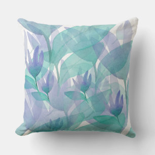 Coussin Urbain Bleu Vert Aquarelle Fleurs d'émerveillement