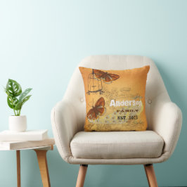 Coussin Urne et cage d'oiseaux Ephemera aux papillons pers