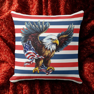 Coussin USA Bald Eagle rouge blanc bleu rayures 4 juillet