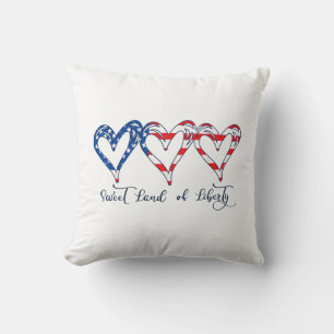 Coussin USA Drapeau Patriotique Coeurs 4 juillet Sweet Lan