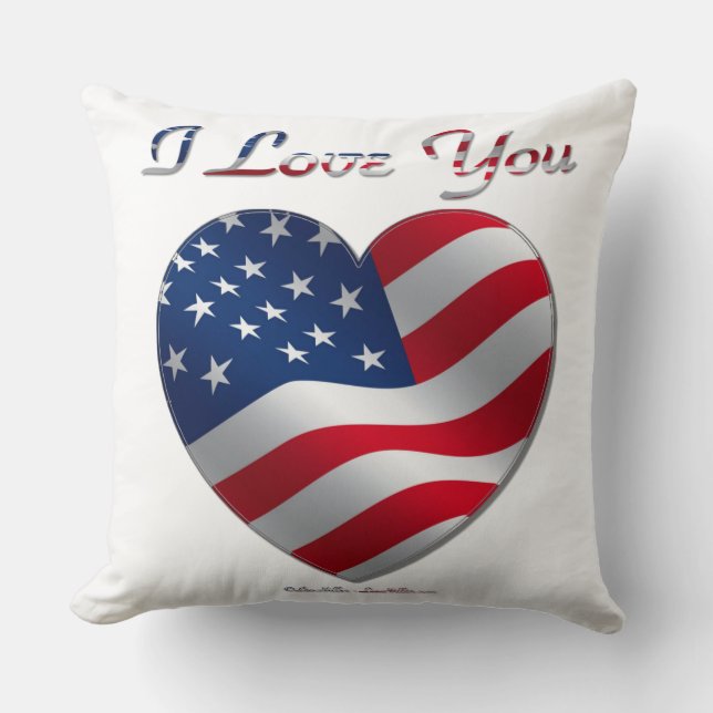 Coussin USA Flag Heart Je t'aime (Recto)