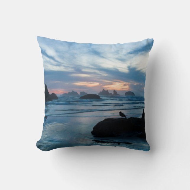 Coussin USA, Oregon, Bandon Beach. Mouette sur pierre (Recto)