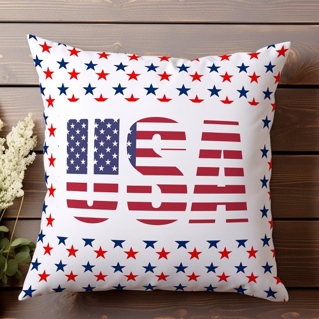 Coussin USA Patriotique Juillet Rouge Blanc Bleu Étoiles (Créateur téléchargé)