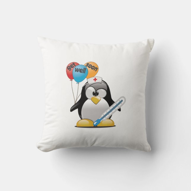 Coussin Va-t'en bientôt. Infirmière de pingouin. (Recto)