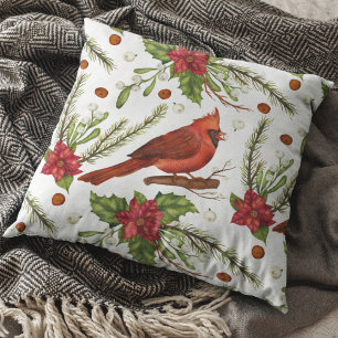 Coussin Vacances de Noël Cardinal Rouge Poinsettia Floral