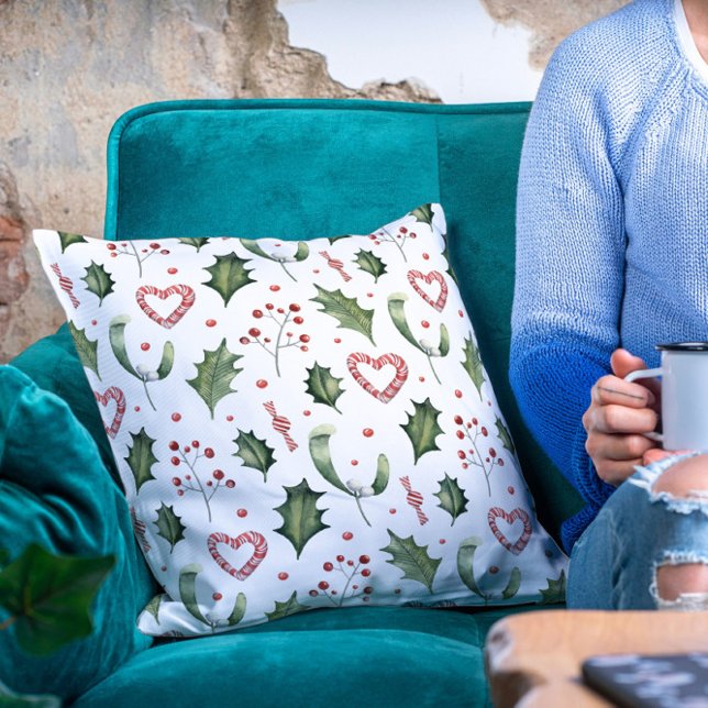 Coussin Vacances de Noël Mistletoe Holly Sucres de canne (Créateur téléchargé)