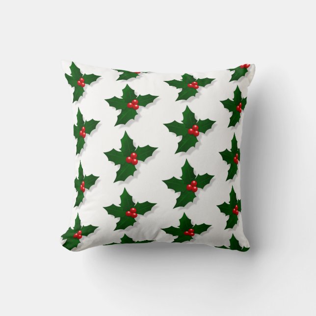 Coussin Vacances de Noël Motif Holly Tree Berries (Recto)