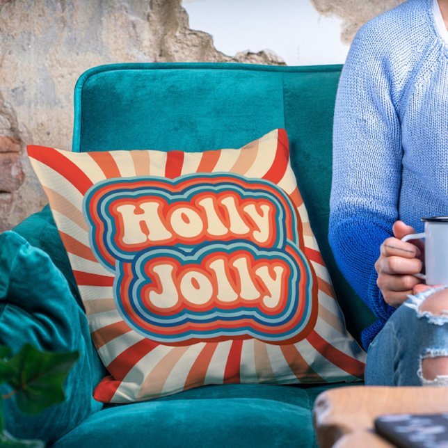 Coussin Vacances de Noël rétro Holly Jolly Typographie (Créateur téléchargé)