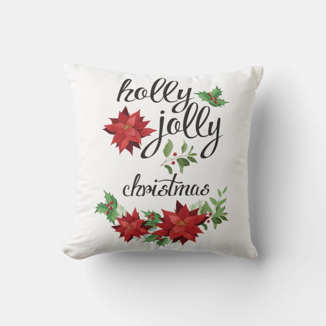 Coussin Vacances Festives de Noël Holly Jolly (Recto)