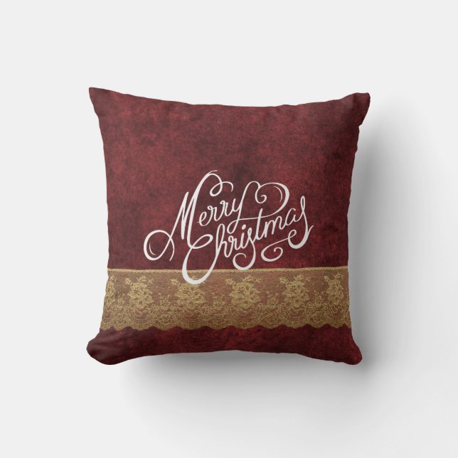 Coussin Vacances rouges d'or de dentelle de velours de (Recto)