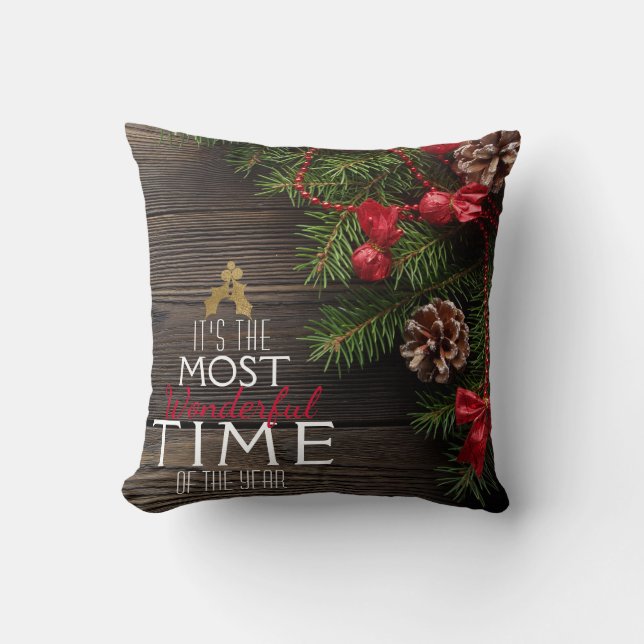 Coussin Vacances rustiques de Noël le temps le plus (Recto)