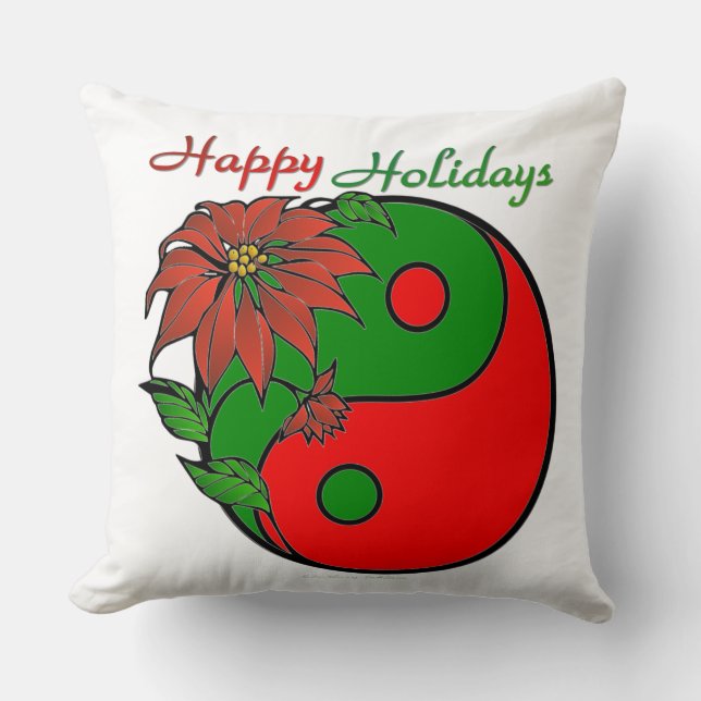 Coussin Vacances Yin Yang Poinsettia Rouge Vert (Recto)