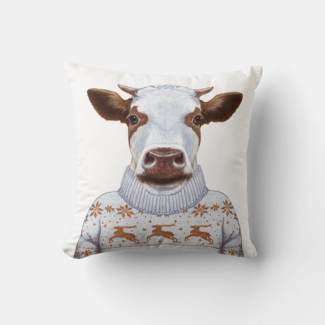 Coussin Vache à chandail de Noël (Recto)