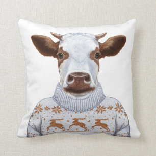 Coussin Vache à chandail de Noël