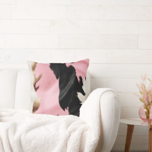 Coussin Vache blanche rose noire