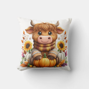 Coussin Vache confortable avec citrouille et tournesols