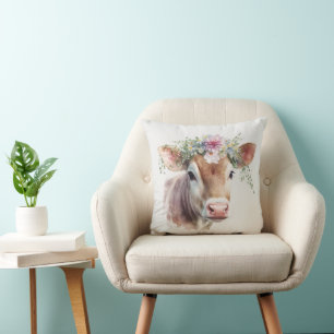 Coussin Vache de campagne aux fleurs