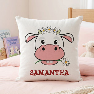 Coussin Vache de dessin animé avec nom personnalisé - Crèc