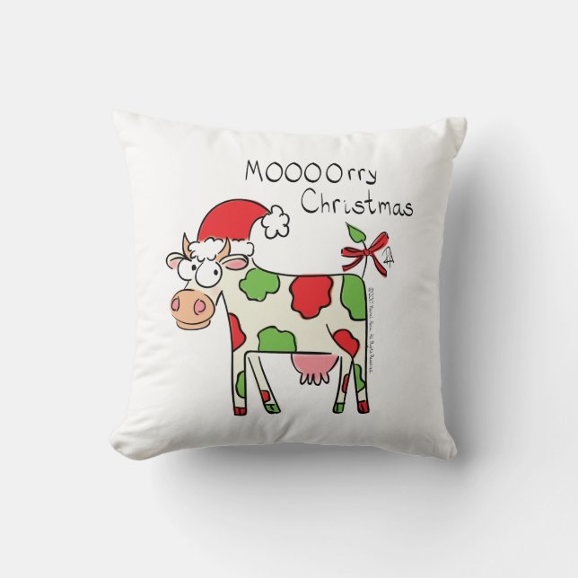 Coussin Vache Drôle Caricature Noël (Recto)