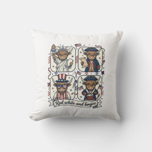 Coussin Vache écossaise patriotique rouge blanc et boujee