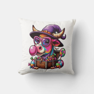 Coussin Vache Highland arc-en-ciel Halloween