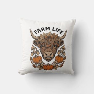 Coussin Vache Highland d'automne avec lunettes en forme de