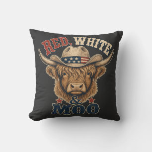 Coussin Vache Highland Rouge, Blanc & Moo