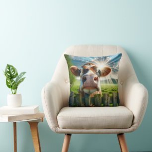 Coussin Vache Whimsical Qui Peigne Sur La Clôture