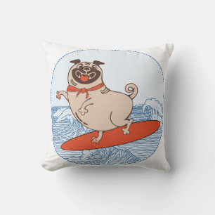Coussin Vague à cheval heureux chien de carlin sur la plan