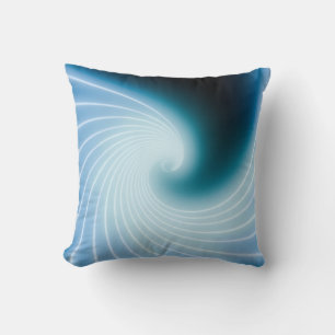 Coussin Vague d'art en ligne néon bleu lumineux