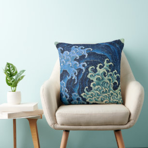 Coussin Vague féminine de Hokusai Océan Vintage