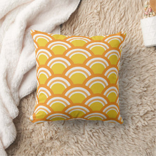Coussin Vague japonaise Seigaiha motif jaune orange