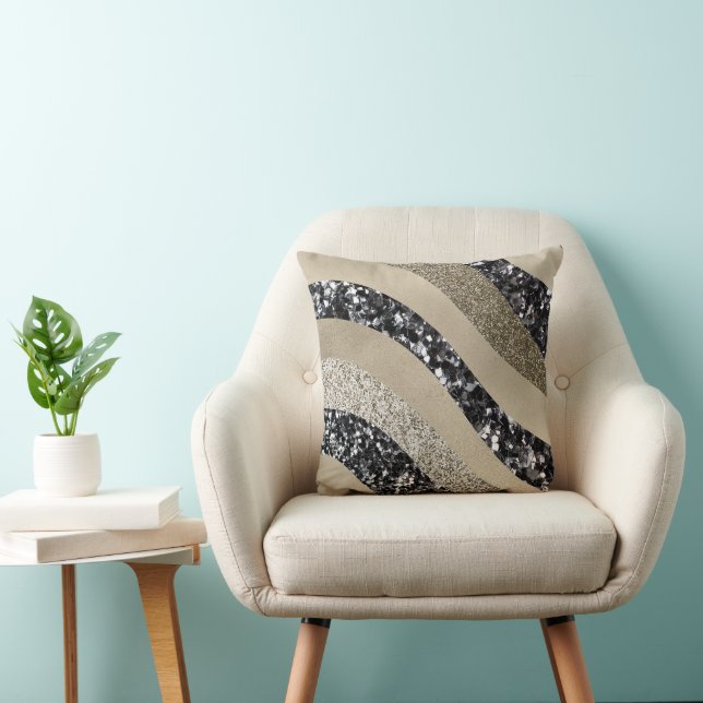 Coussin Vague pailletée argent or Glam 1  (Chaise)